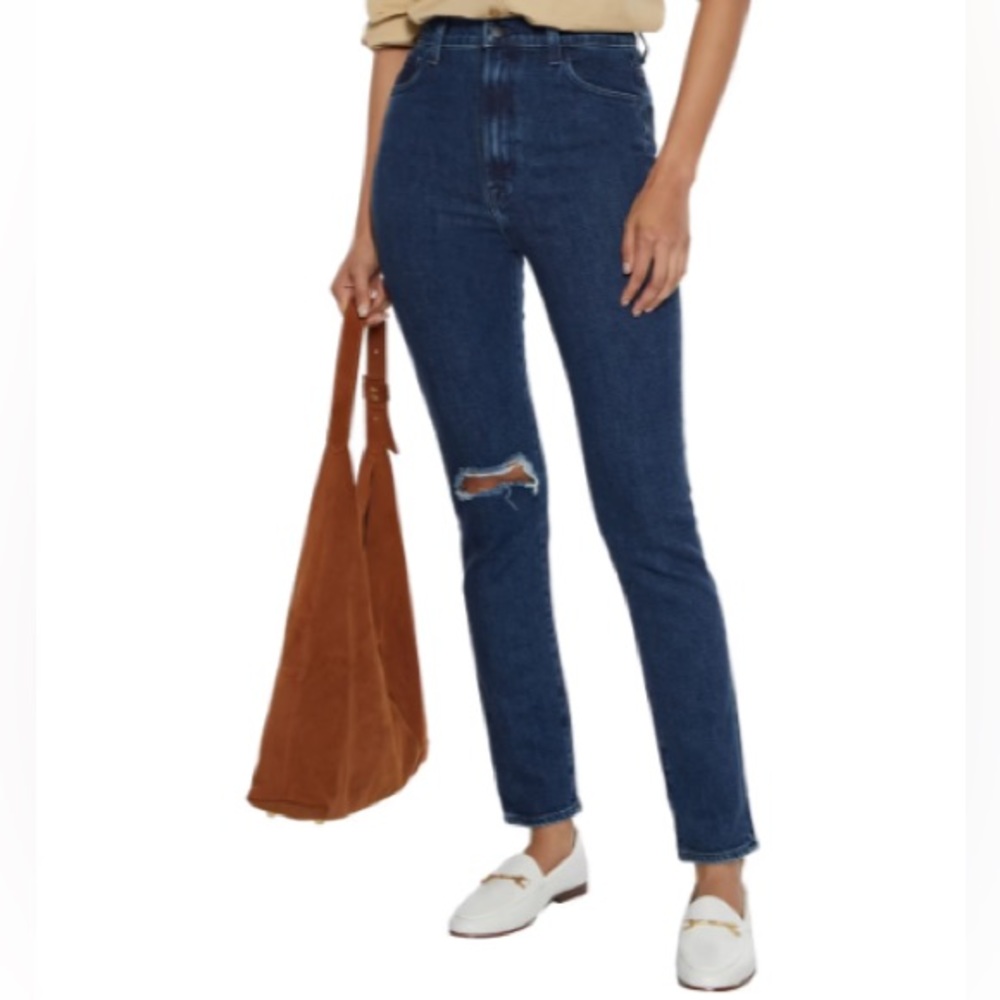 J BRAND distressed high rise slim leg jeans 25